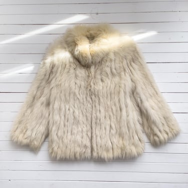 white fox fur coat 70s 80s vintage Barnes Furriers plush real fur heavy warm winter stroller coat 