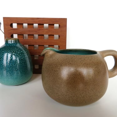 Excellent Heath Ceramics Creamer In Turquoise and Nutmeg, Edith Heath Small Pitcher in Brown and Aqua 
