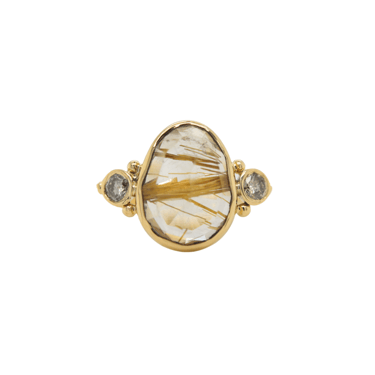 Rutilated Quartz and Salt + Pepper Diamond Ring