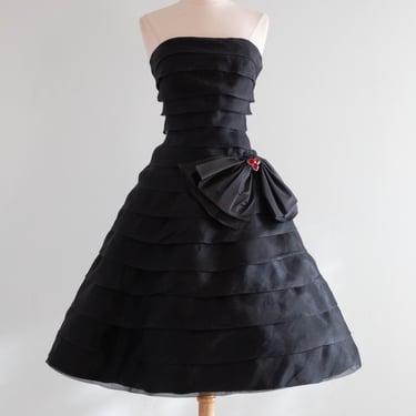 Iconic 1980's Victor Costa Black Organza Tiered Party Dress / SM