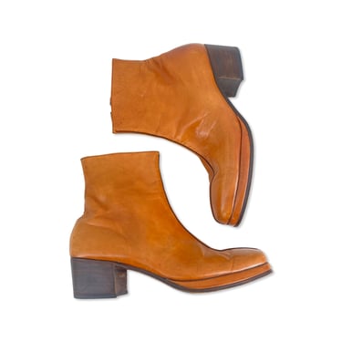 70s mens sz 8 boots NUNN BUSH, 70s ankle boots, vintage 1970s platforms, caramel leather Chelsea dress shoe loafers 8 D 