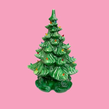 Vintage Ceramic Tree Lamp Retro 1980s Hand Painted + Atlantic Mold + Christmas Tree + Lamp + Green + Colorful Lights + Holiday Decor 