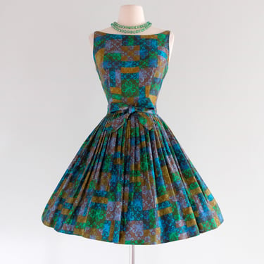 Vintage 1960's Shamrock Block Print Cotton Dress by Parade / XS