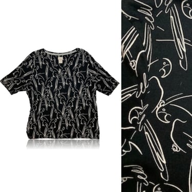 80s Sketch Drawing Abstract Gestural Parrot Top // Size 2 