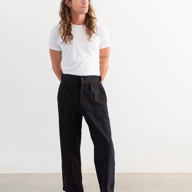 Vintage 34 Waist Black Cotton Twill Chinos | High Rise Unisex Straight Leg Utility Pant Trouser | P246 