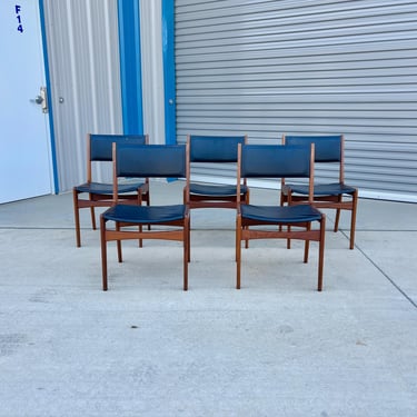 1960s Danish Modern Teak & Vinyl Dining Chairs by Frem Rojle - Set of 5 