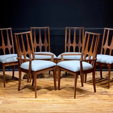 Set of 6 Broyhill Brasilia Walnut Dining Chairs - Vintage Mid Century Modern Broyhill Furniture 