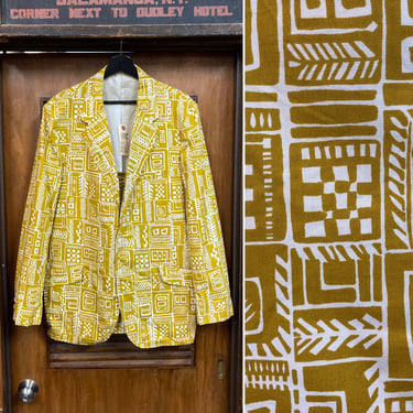 Vintage 1960’s Size L “Sandwich Isles” Tiki Mod Cotton Blazer Jacket, 60’s Vintage Clothing 
