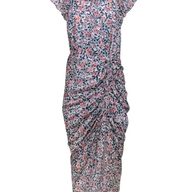 Veronica Beard - Ivory w/ Peach &amp; Teal Floral Print Silk Maxi Dress Sz 10