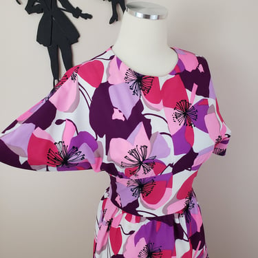 Vintage 1960's Hawaiian Floral Dress / 70s Floral Tropical Dress XS/S 