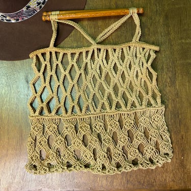 Vintage Net Bag Weaved Purse wood Handle 
