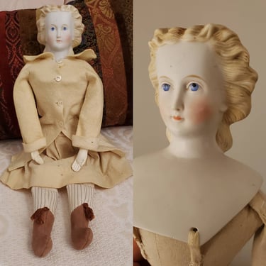 Antique Parian Doll With Ornate Hairstyle and Snood - 18