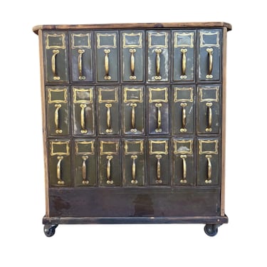 Antique File Cabinet Copper Flash Handles Ledger Holder, Industrial Apothecary. 