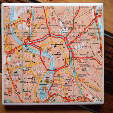 2002 Toulouse France Map Coaster. Toulouse Map. Vintage France Coaster. French Decor. Travel Gift Europe. Coffee Table Decor. France Gift. 
