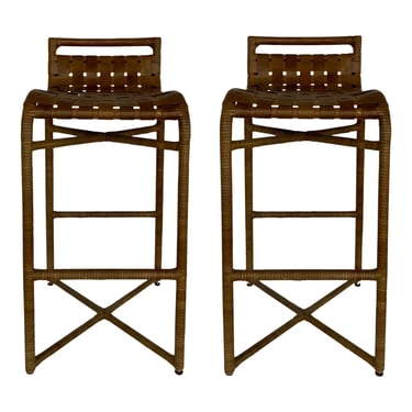 Baker / McGuire Organic Modern Raw Hide Crin Bar Stools Pair