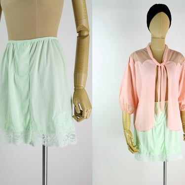 60s Mint Green Sears Bloomers / 60s Lingerie Shorts / Lace Lingerie / 1960s Mint Green Lingerie Shorts/  Pettishorts Lingerie /Size S/M 