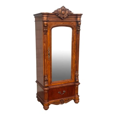 Late 20th Century Edwardian Collection Pulaski Furniture Carved Victorian Mirror Front Armoire 