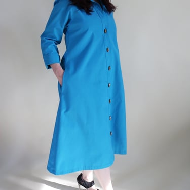 Vintage 70s Cerulean Blue Toggle Dress - M/L 