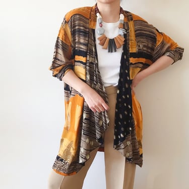 vintage blazer vintage duster oversized jacket abstract pattern floral zebra gold black long blazer light jacket size S/M/L 