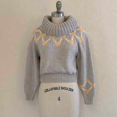 vintage 80's grey turtle neck cropped ski sweater 