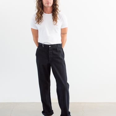 Vintage 34 Waist Black Cotton Twill Chinos | High Rise Unisex Straight Leg Utility Pant Trouser | P238 