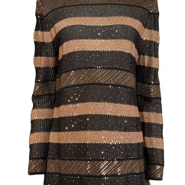 St. John - Black & Metallic Gold Stripe Knit Sweater Sz L