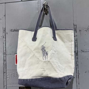 Vintage 90’s Polo Ralph Lauren Tote Bag Medium Large size Embroidered Boat and Beach Bag Canvas 