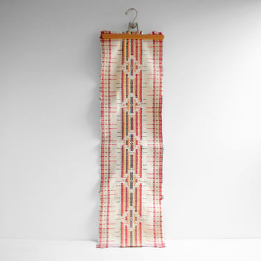 Vintage Overshot Runner Textile in Red and White 