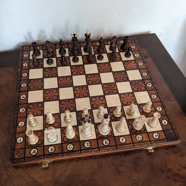 Handmade European Wooden Travel Learner's Folding Chess Set 16