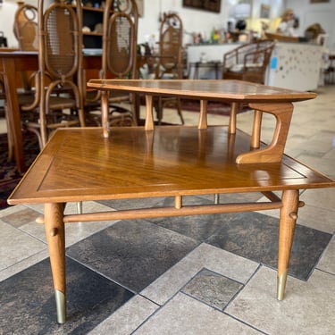 Lane Copenhagen Mid Century Two-Tier Walnut Corner Table