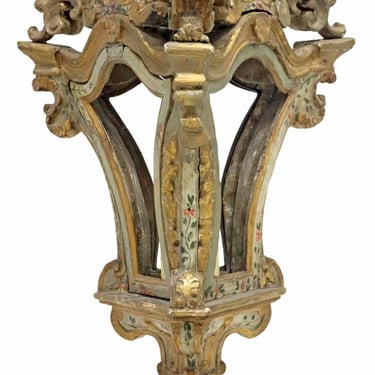 Antique Italian Venetian Rococo Carved Parcel Gilt Painted Wood Hanging Hall Lantern 18th/19th Century 