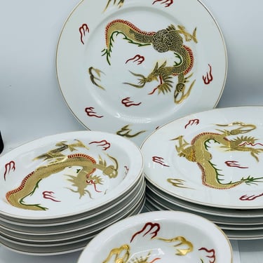 RARE 24 PC Vintage Dragonware Dinner Ware Set- Service for 6 Nippon Moriage Golden Dragon Japanese Mark- Excellent Condition 