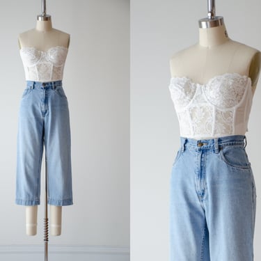 wide leg jeans | 90s y2k vintage L.L. Bean high waisted faded denim baggy cropped jeans 