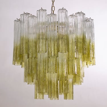 Large pendant lamp Made in Italy Tronchi in olive green and clear Murano, ceiling chandelier vintage style 