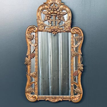 Italian Baroque Style Giltwood Mirror with a Carved Grape & Vine Motif, c.1930’s 