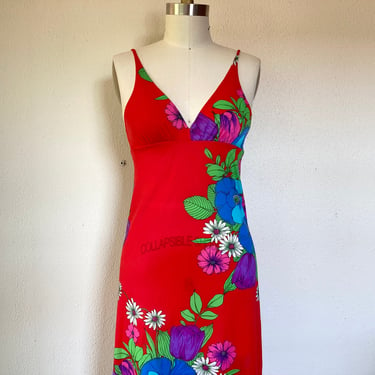 1960s Sheer red floral nightgown 