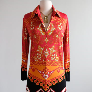 Vintage Baroque Print Silk Jersey Tunic by Leonard Paris / L