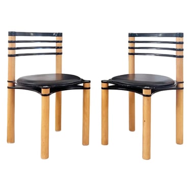 Pair of Postmodern Black and Wood Chairs by Kurt Thut for Dietiker, 1980s--2 pcs 