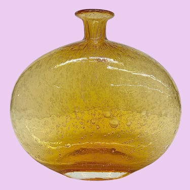 Vintage Bubble Glass Vase Retro 1990s Contemporary + Amici + Golden Yellow + Art Glass + Italy + Modern Home Decor + Italian Decoration 