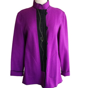Vintage 80s Gloriah Walsh Purple Jacket Wool Felt Wearable Art 