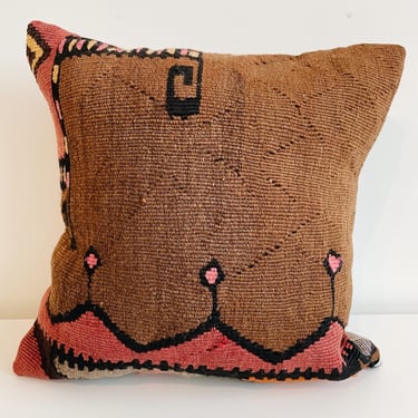 Pink + Dark Brown Turkish Kilim Pillow