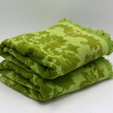 vintage Fashion Manor cotton terry cloth towels in acid green set of two 