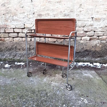 Mid Century Modern Folding Serving Trolley Bremshey & CO, Foldable Chromed Metal Trolley, Vintage Bar Cart, Made in Germany, Retro Bar 