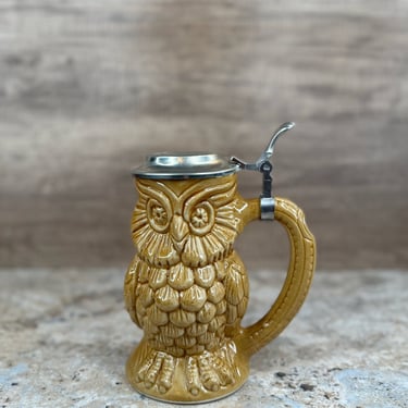 Large Unique German Owl Stoneware Beer Stein with Detailed Design, Rare Stoneware Perfect for Collectors 