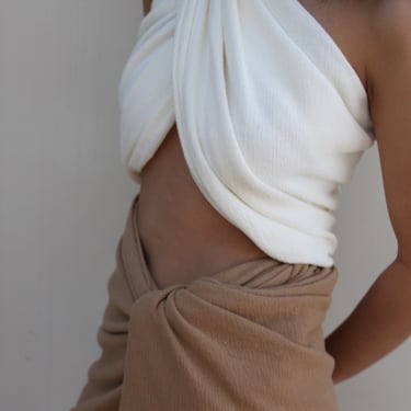 Na Nin Ellie Scarf Top in Waffled Cotton / Available in Natural, Faded Black, Toffee