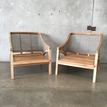 Pair of Acacia Wood Club Chairs