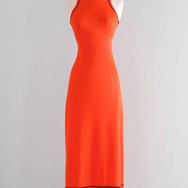 Showstopping 1970's Tangerine Backless Maxi Dress / Sz M
