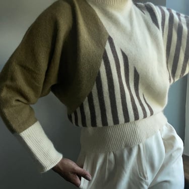 vintage angora wool raglan sleeved geometric pullover • vintage striped angora sweater 