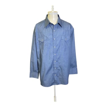 Vintage Plains Western Wear Shirt Mens 2x Pearl Button Blue Long Sleeves 