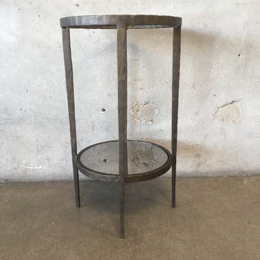Brutalist Style Small Circular Shaped Glass And Metal Framed Side Table